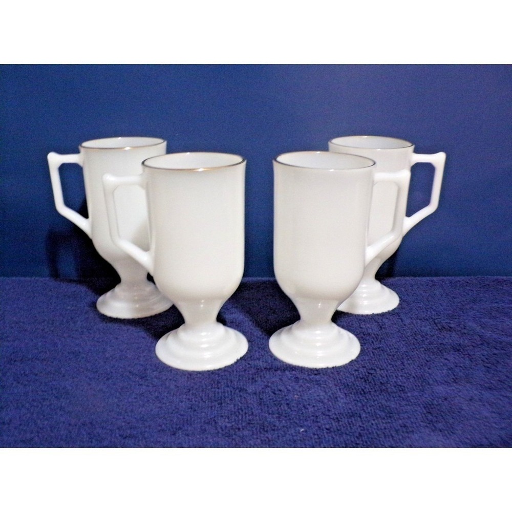 Vintage Federal White Milk Glass Mugs w/Gold Trim Set of 4